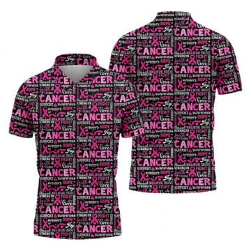 Pink Ribbon Breast Cancer Awareness Shirt, Golf Polo ShirtGolf Shirts For Men, Golfing Apparel