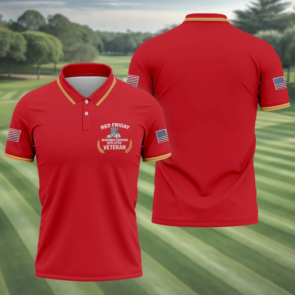 Red Friday Veteran Memorial 250 Years Golf Tops For Men, Patriotic Father's Day Golf Shirt