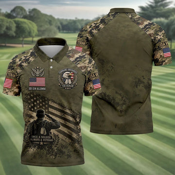 DD-214 Honorably Discharged Camo Polo Shirt, Veterans Day Shirt, Mens Golf Shirts