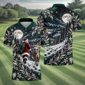 Moonlight Santa Reindeer Christmas Golf Shirt, Golf Shirts For Men, Golf Polo For Men