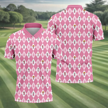 Pink Argyle Horror Character Breast Cancer Polo Shirt, Golf Shirts For Men, Mens Golf Shirts