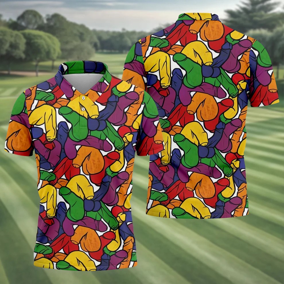 Adult Humor Pride Colors Retro Golf Shirt, LGBTQ Month Men's Funny Golf Shirts