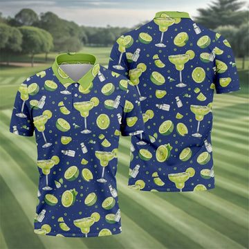 Margarita Cocktail Golf Shirt, Tropical Lime Drink Pattern, Golf Shirt For Men