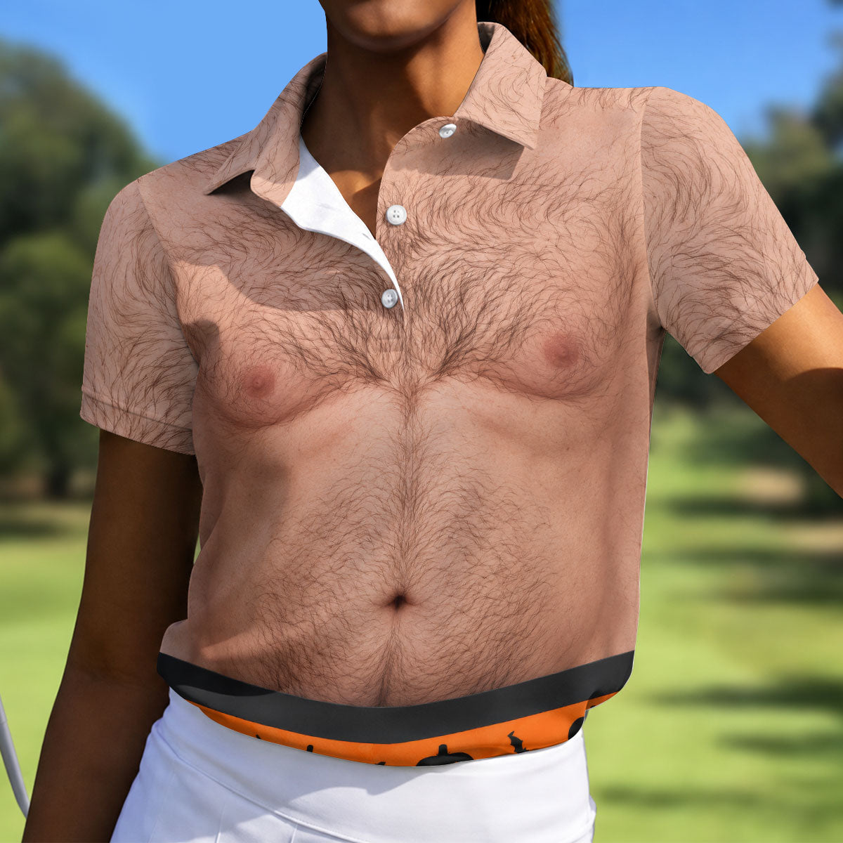 Funny Hairy Chest Halloween Costume Polo Shirt, Ladies Golf Shirts, Halloween Golf Shirt