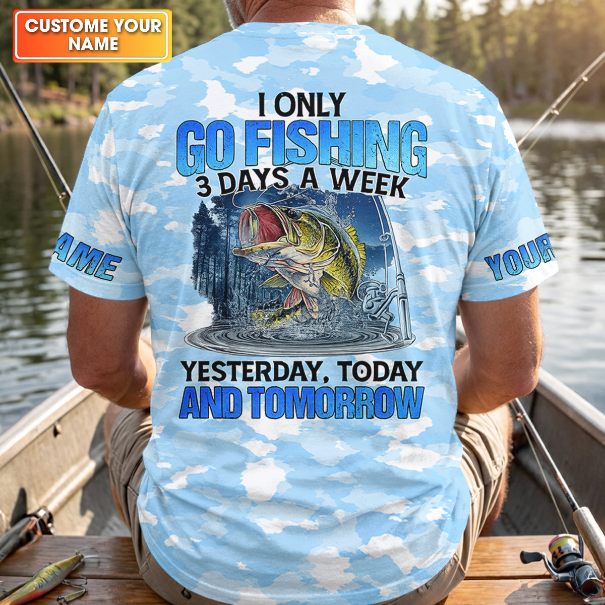 Personalized Camo Fishing Shirt, Go Fishing 3 Days A Week Shirt, Fishing UPF Shirts, Funny Fisherman Gift