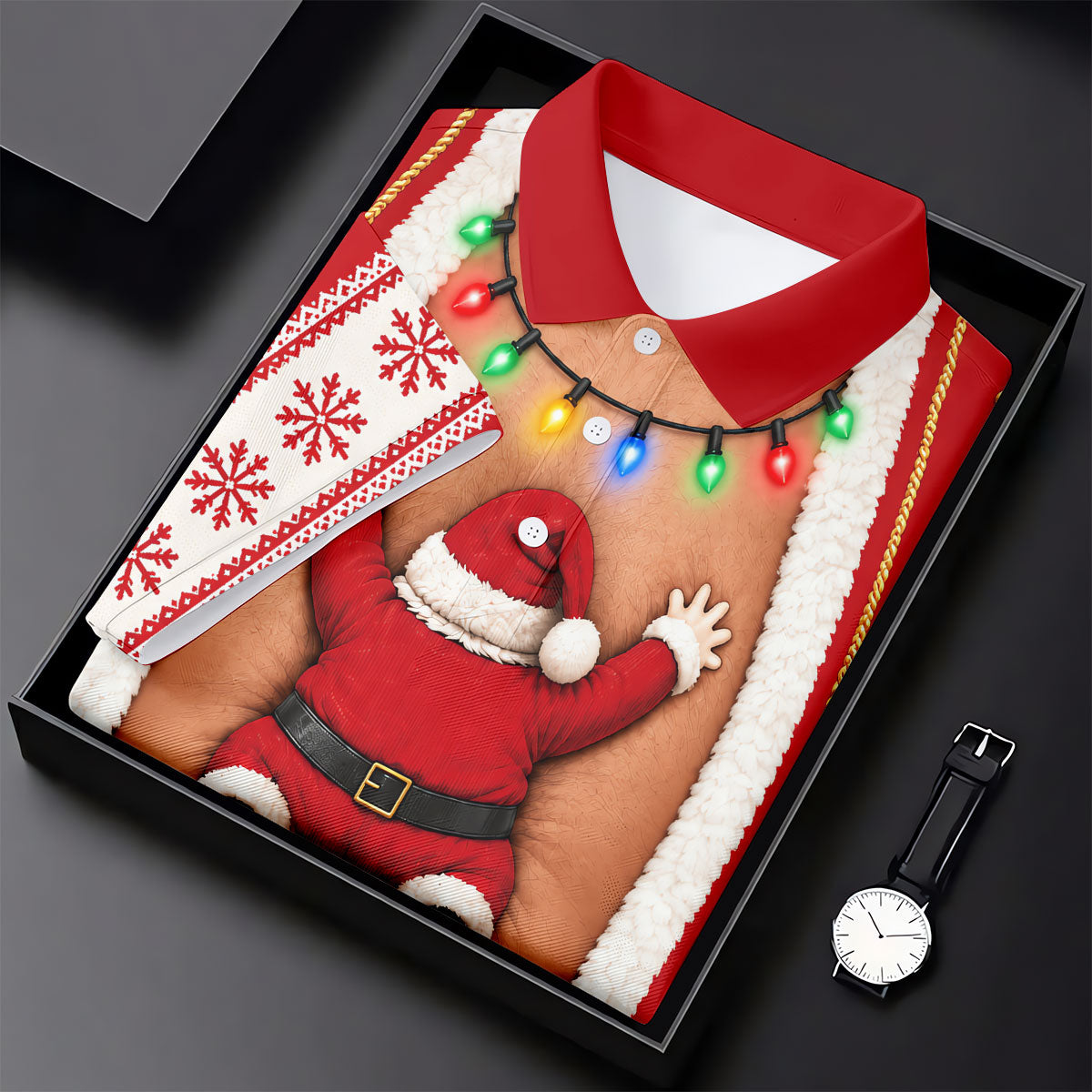 Santa Stuck In Belly Christmas Golf Shirt, Mens Golf Shirts, Golf Apparel For Men