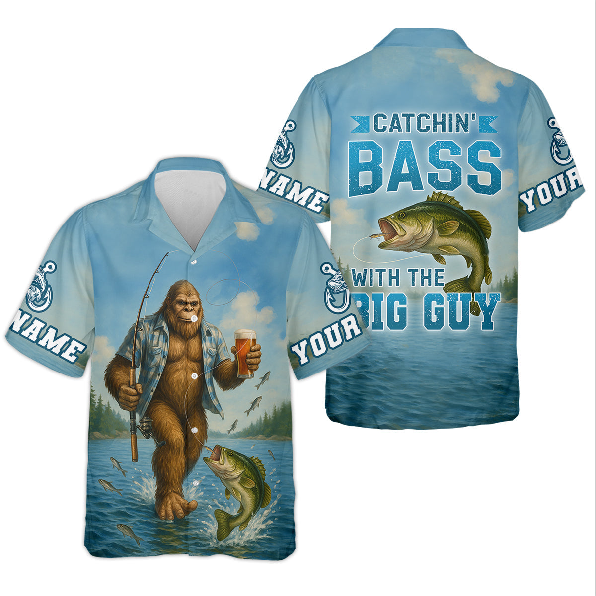 Catchin' Bass With The Big Guy, Fishing Shirts, SPF Long Sleeve Shirts, Fishing Shirts For Men