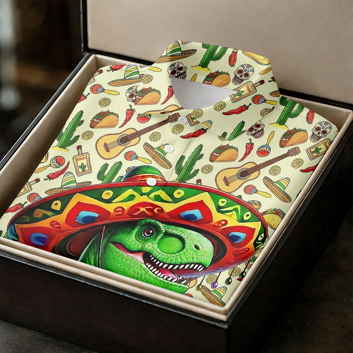 Dinosaur Taco Fiesta Time Golf Tops For Men, Cinco De Mayo Celebration Golf Shirts For Men