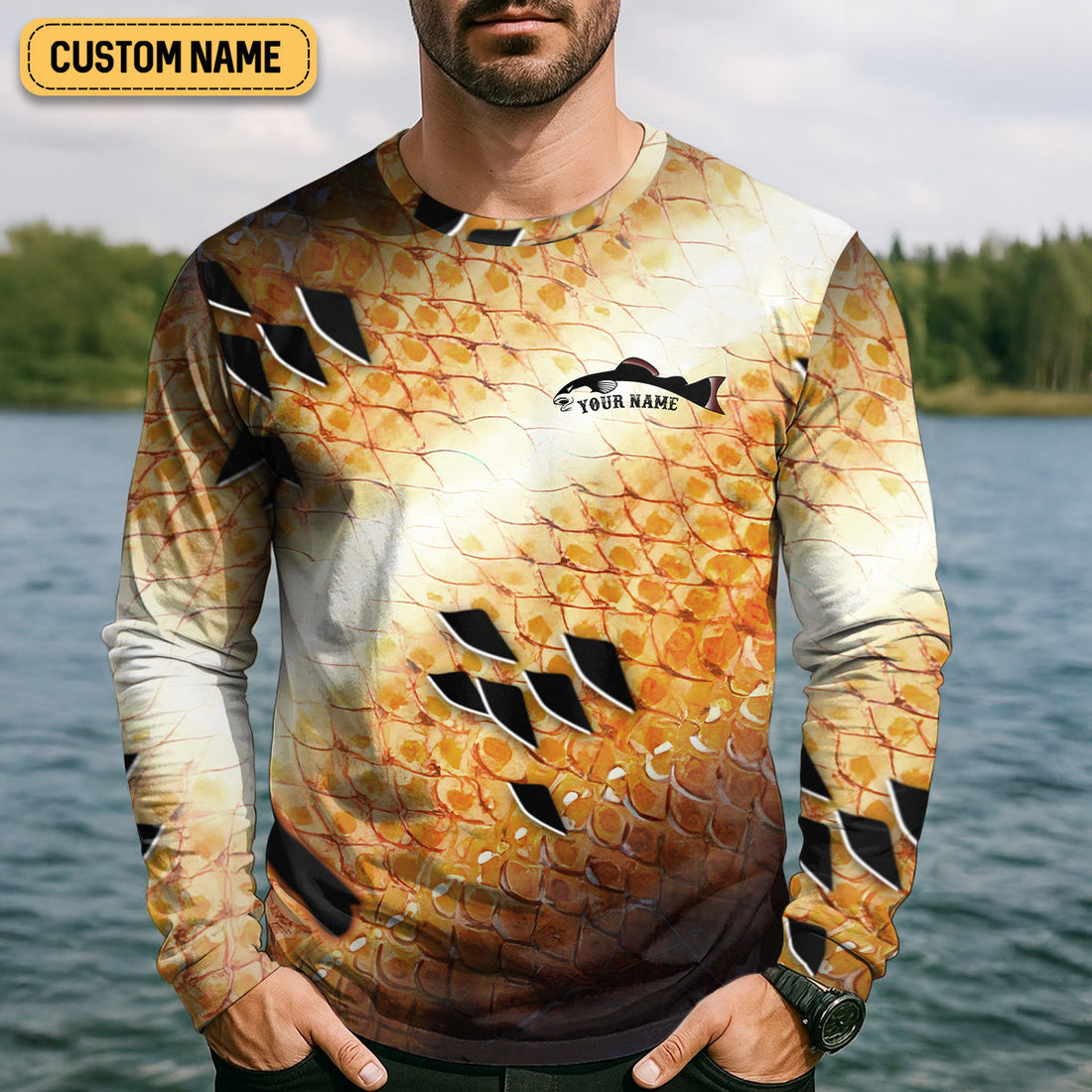 Yellow Fish Scale Fishing UPF Shirts, Custom Fishing Shirt, Gift For Fisherman, Mens Casual Shirts