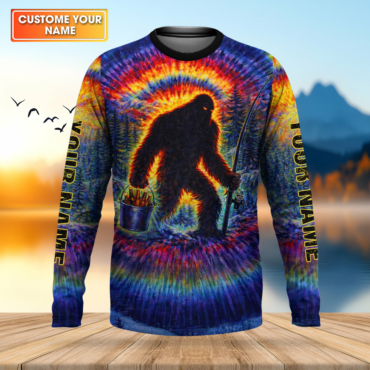 Bigfoot Fishing Beer Bucket Rainbow Swirl Funny Fishing Shirt, Fishing UPF Shirts, Fishing Shirts For Men