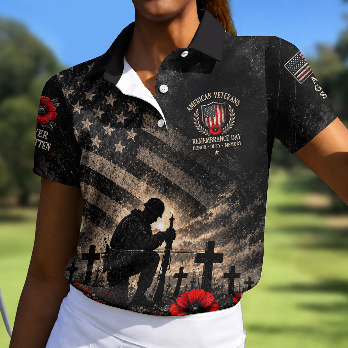 Poppy Soldier Memorial Golf Polo Shirt, Golf Shirts For Women, Veterans Day Shirt