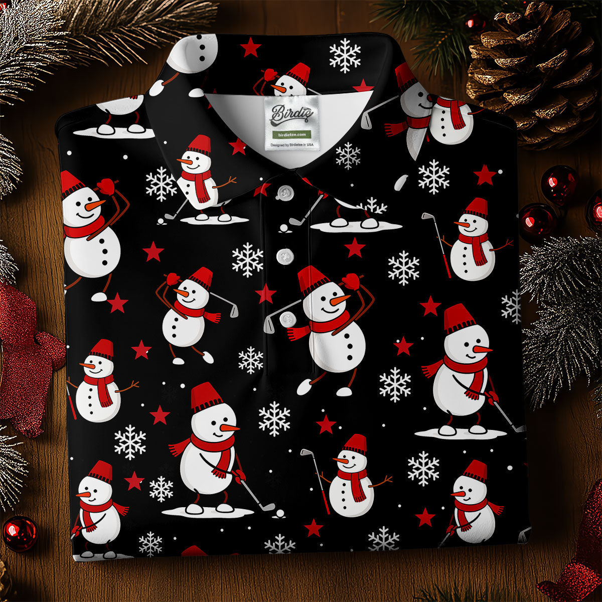 Cute Snowman Golf Pose Black Golf Shirt, Christmas Golf Shirt, Ladies Golf Shirts, Golf Gifts For Women