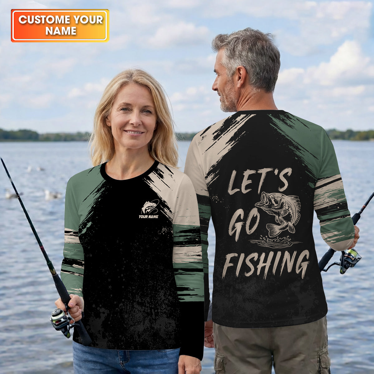 Let's Go Fishing Distressed Pattern Retro Fishing Shirt, Fishing UPF Shirts, Fishing Shirts For Men
