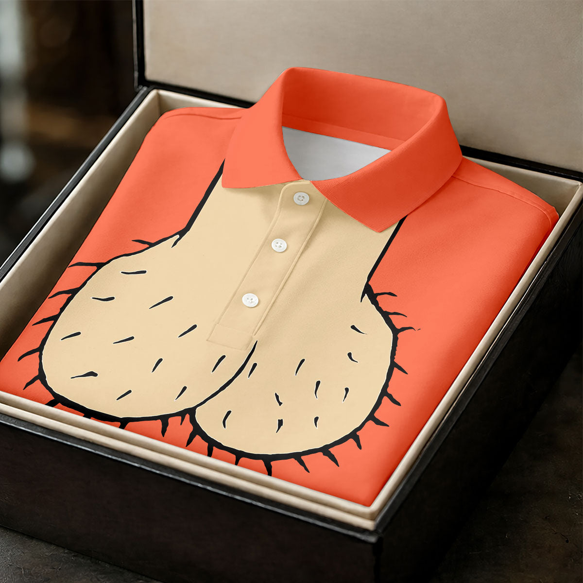 Orange Funny Dickhead Faux Chest Golf Shirt, Golf Shirts For Men, Mens Golf Apparel