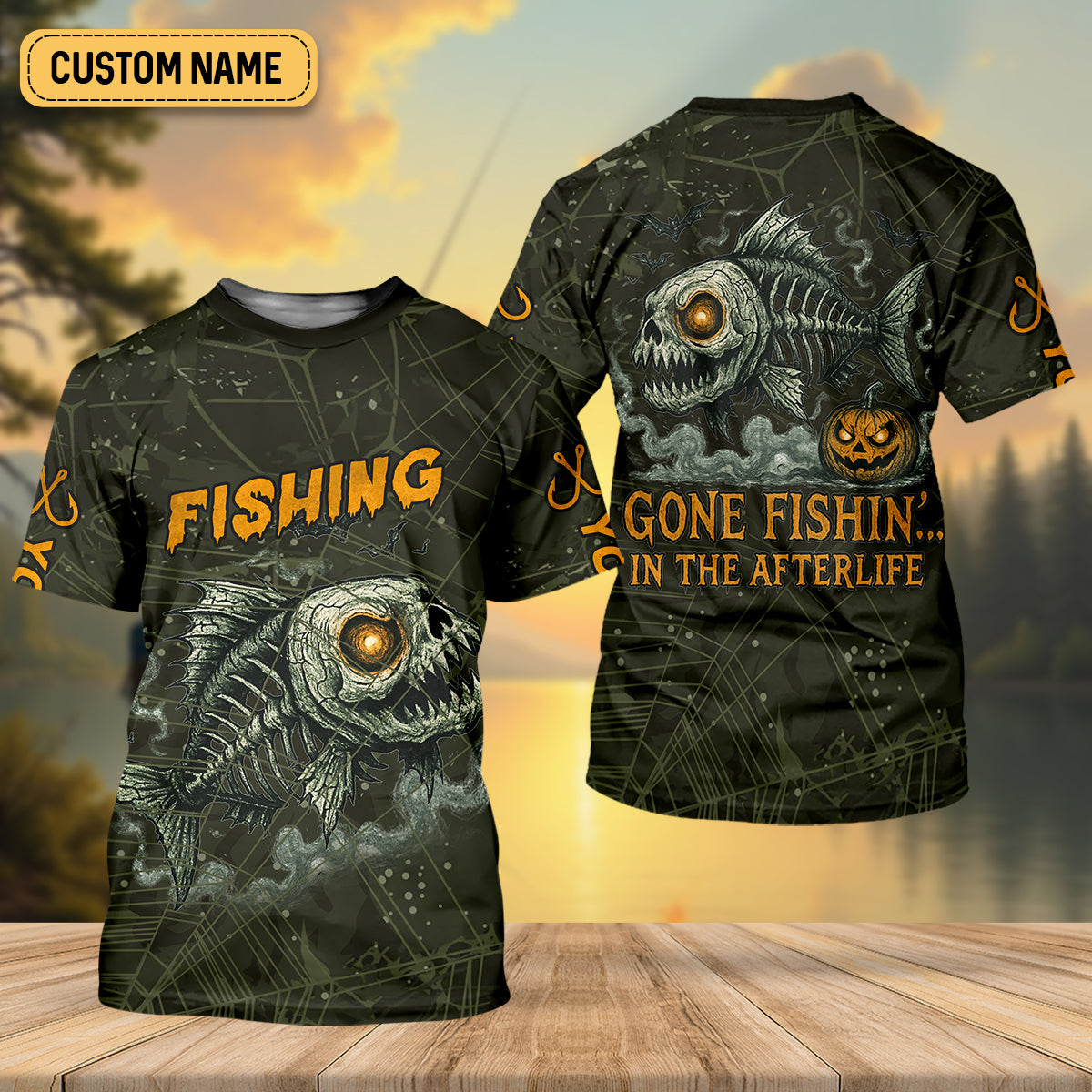Gone Fishin In The Afterlife Horror Fishing SPF Shirt For Men, Halloween Fishing Jersey, Presents For Fishermen