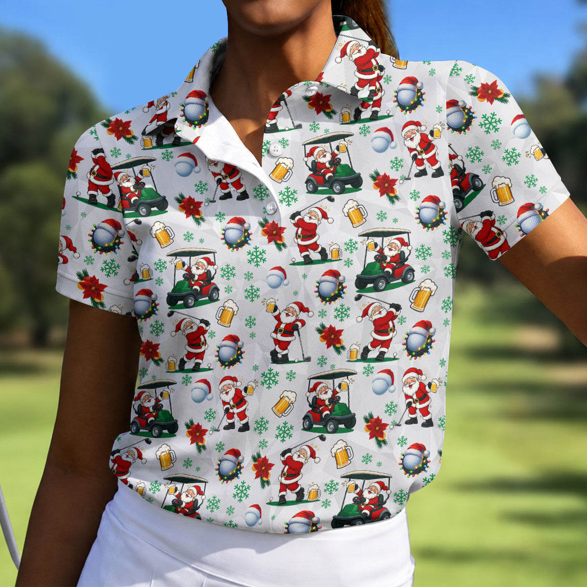Santa Beer Christmas Golf Polo Shirt, Christmas Golf Shirt, Womens Golf Apparel