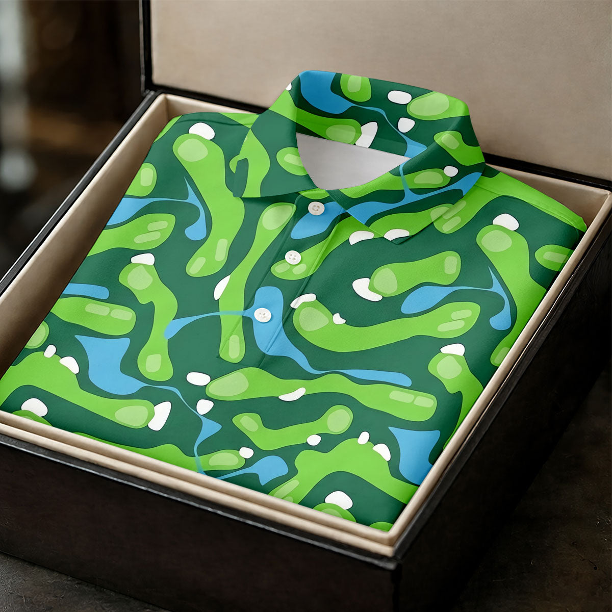 Golf Course Layout Golf Shirt, Fairway Water Hazard Pattern, Golf Shirt For Women