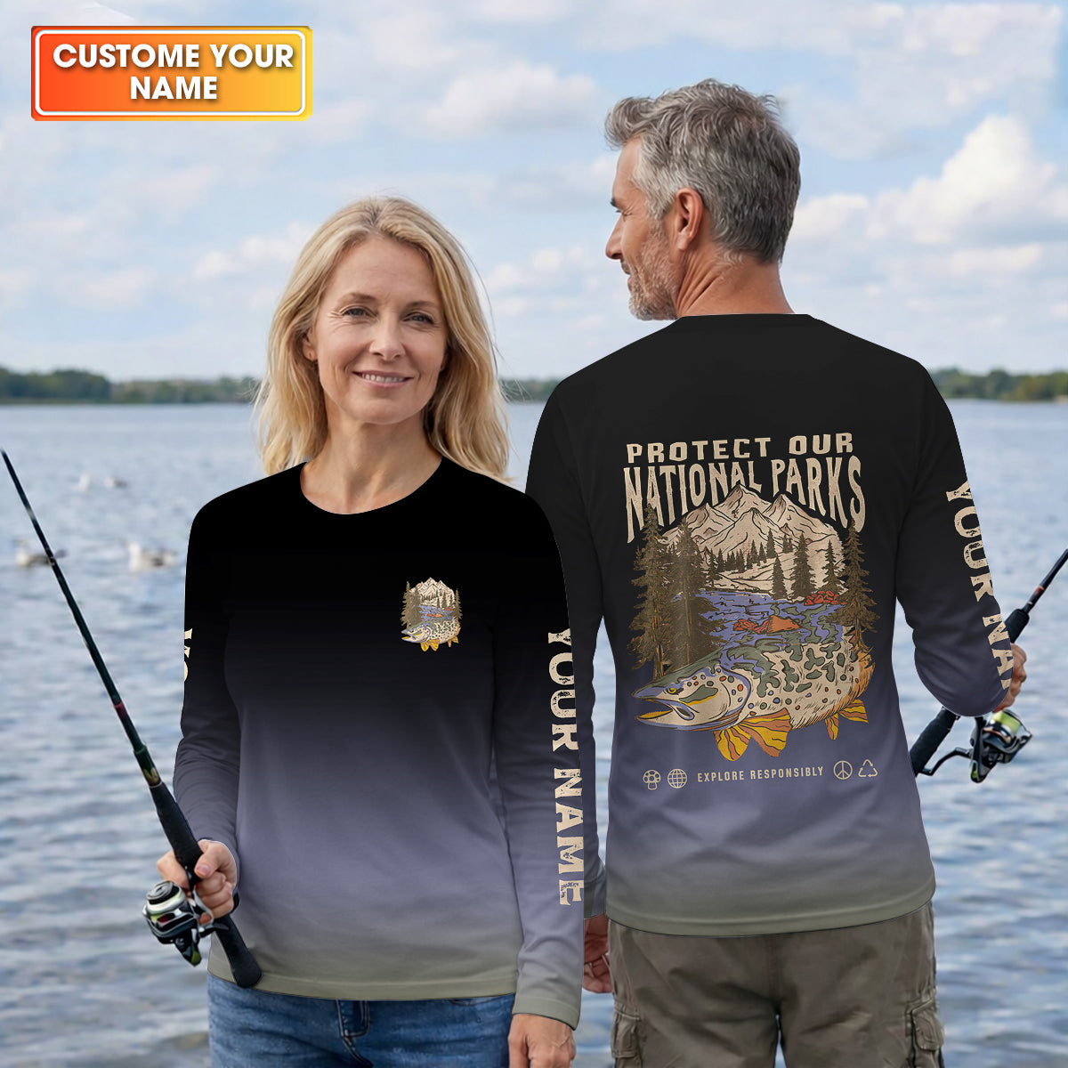 Protect Our National Parks Fishing UPF Shirts, Custom Fishing Shirt, Fishing Gift for Men, Men's Fishing Shirt