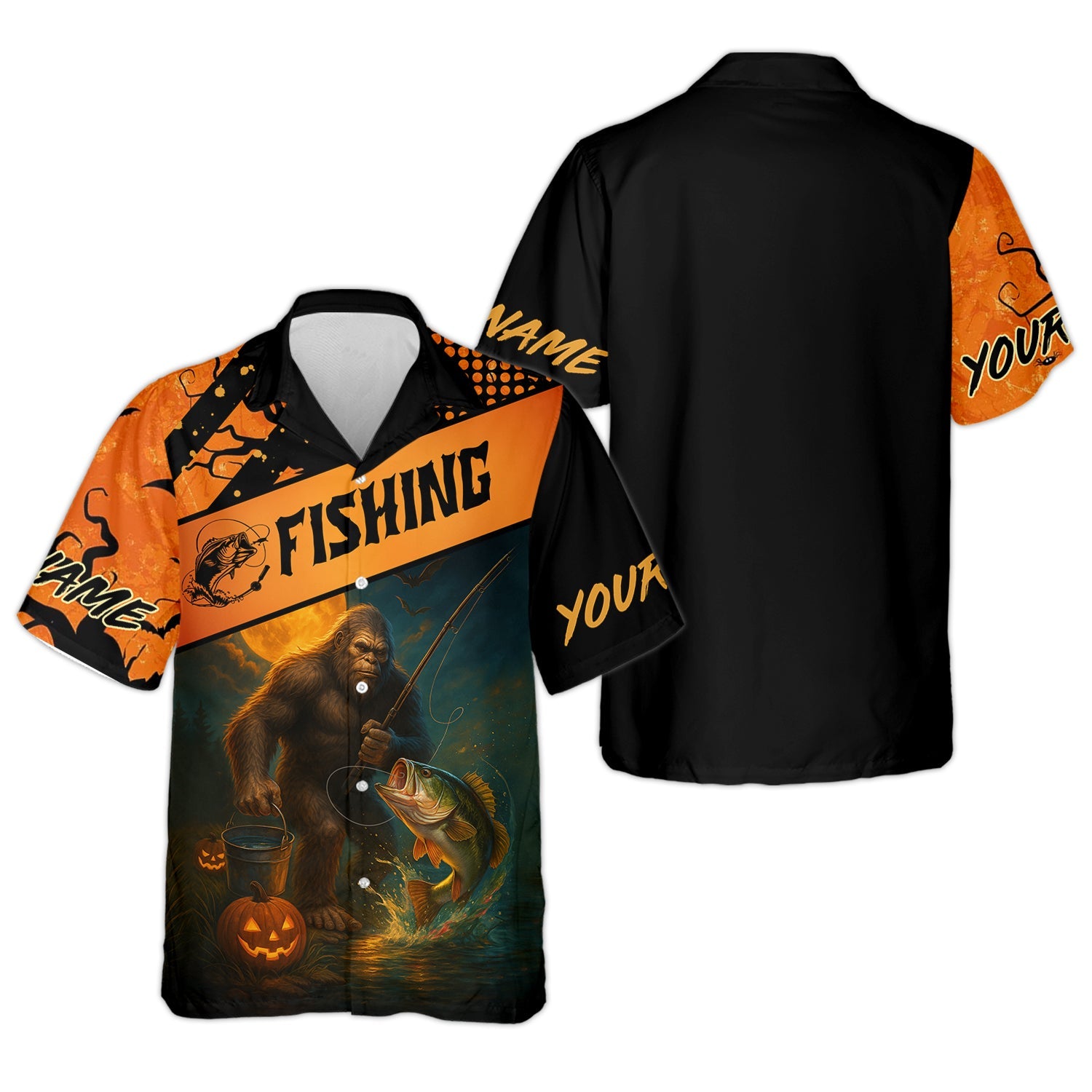 Bigfoot Halloween Fishing UPF Shirts, Fish Button Up Shirt, Fisherman Gift, Bass Fishing