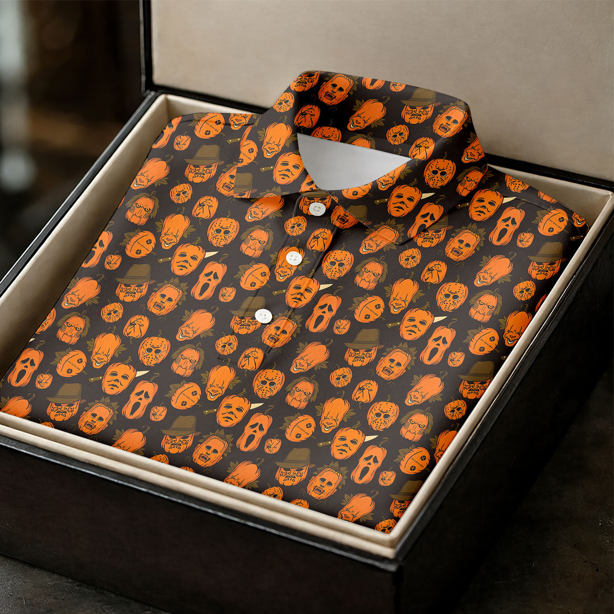 Halloween Horror Character Pumpkin Pattern Golf Shirt, Women’s Golf Polo, Printed Golf Shirt