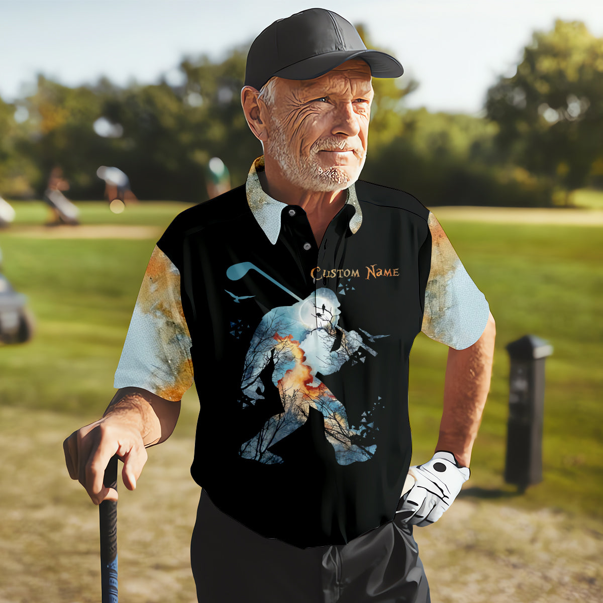 Not All Who Wander Are Lost Men's Golf Polo ShirtBigfoot Golf Shirt, Dad Golf Gift