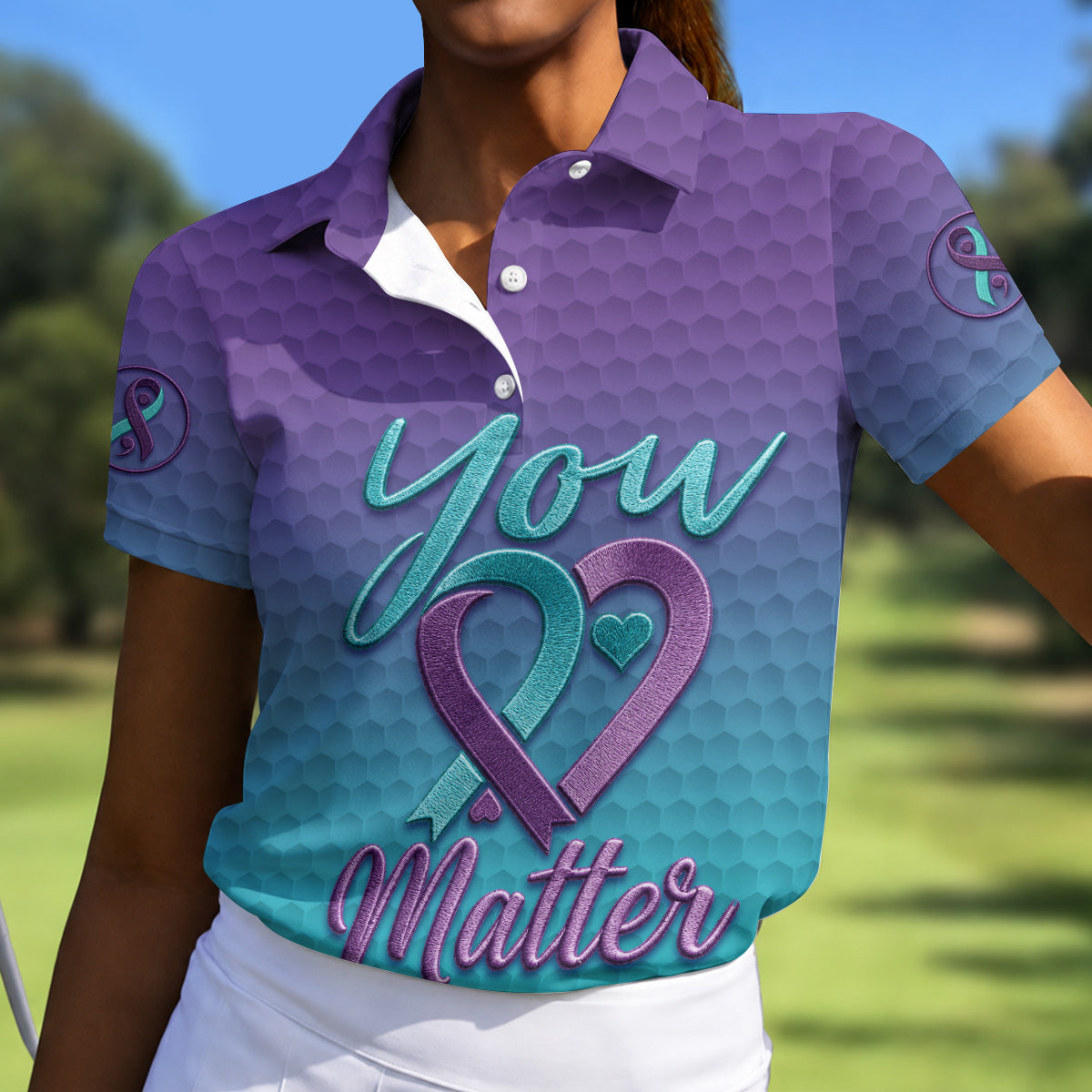 You Matter Suicide Prevention Ribbon Heart Golf Shirts For Women, Performance Golf Shirt