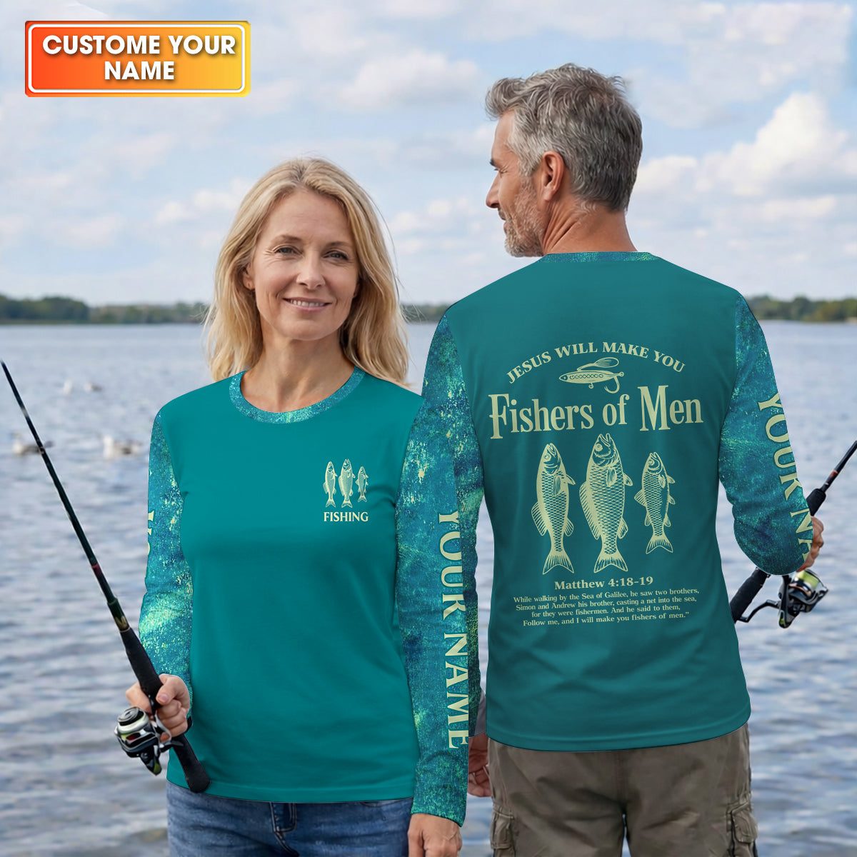 Jesus Will Make You Fishers Of Men Christian Fishing UPF Shirts, Funny Fishing Shirt, Fishing Shirts For Men