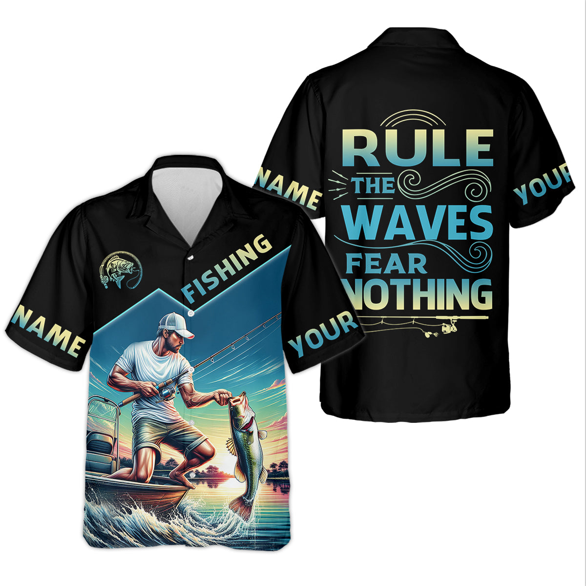 Fishing Shirts, Rule The Waves Fear Nothing, SPF Long Sleeve Shirts, Fishing Shirts For Men