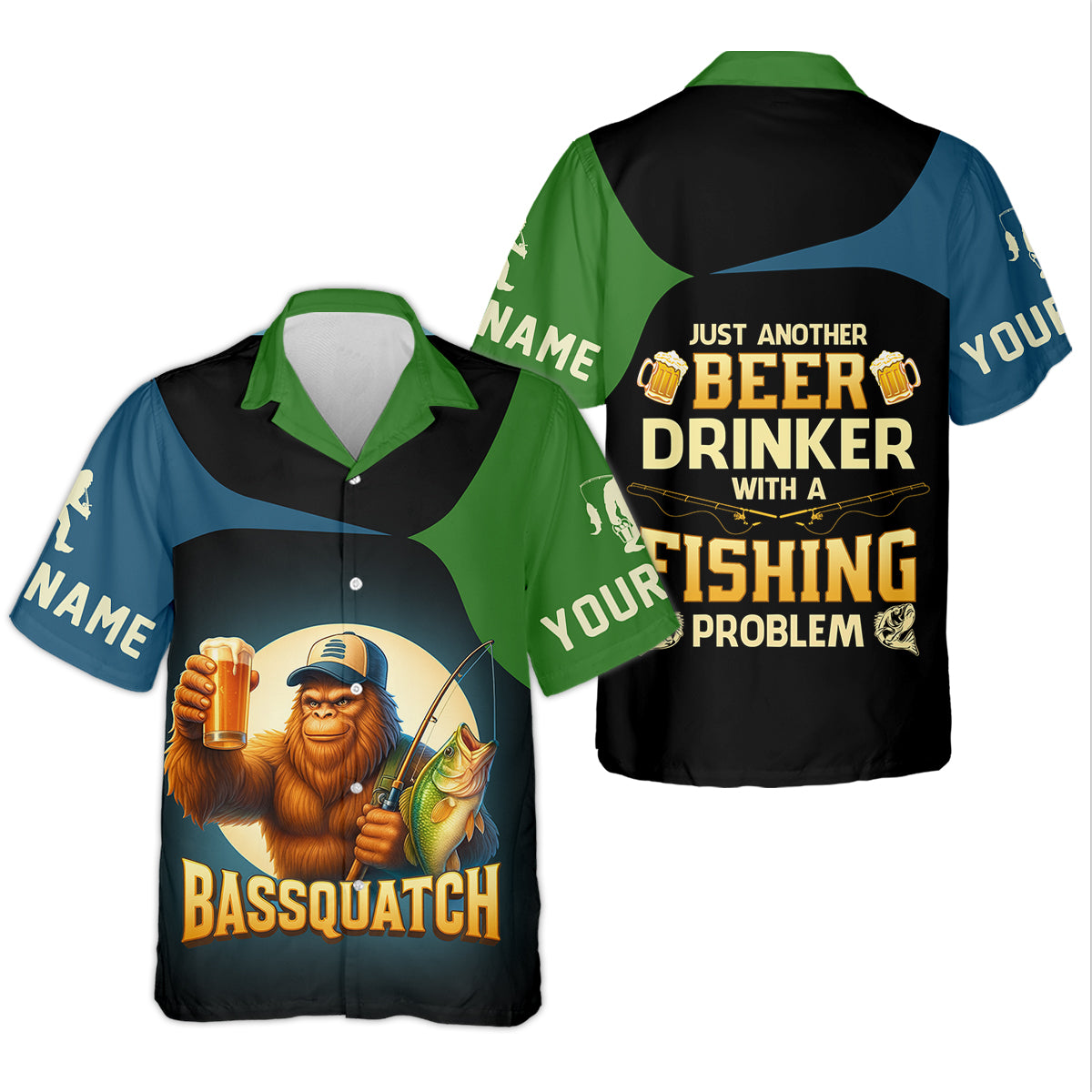 Bassquatch Just Another Beer Drinker With A Fishing Problem Funny Fishing UPF Shirts, Women Fishing Shirt