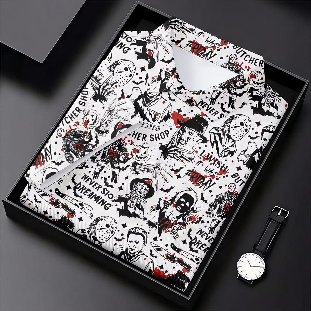 Classic Horror Character Collage Halloween Polo Shirt, Men's Golf Shirt, Mens Golf Apparel