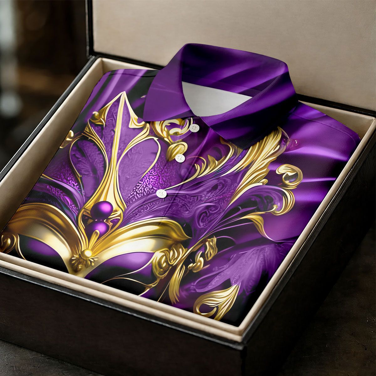 Mardi Gras Face Mask Purple Golf Shirt, Women's Golf Tops, Ladies Golf Polos, Women's Polo Shirt