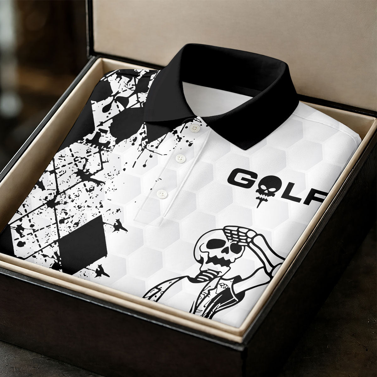 Golf Skeleton Splatter Effect Argyle Pattern Women's Golf Tops, Ladies Golf Shirts