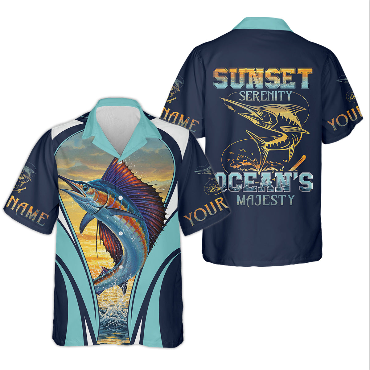 Marlin Fishing Shirts, Sunset Serenity, Ocean's Majesty, SPF Long Sleeve Shirts, Fishing Shirts For Men