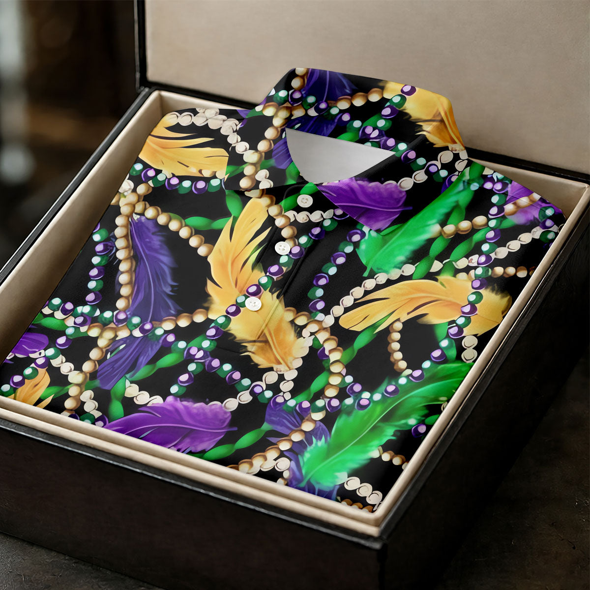 Purple Green Gold Feather Beads Mardi Gras Golf Shirt, Women's Golf Tops, Ladies Golf Polos