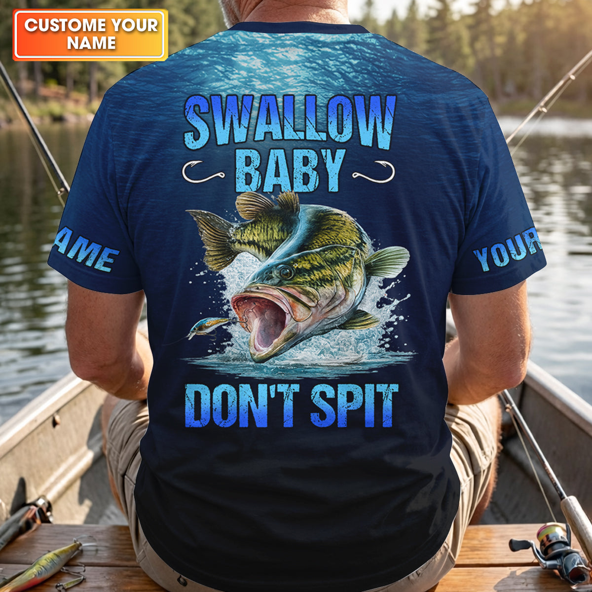 Swallow Baby, Don't Spit, Personalized Fishing Shirt, Funny Bass, Fishing UPF Shirts, Funny Fisherman Gift
