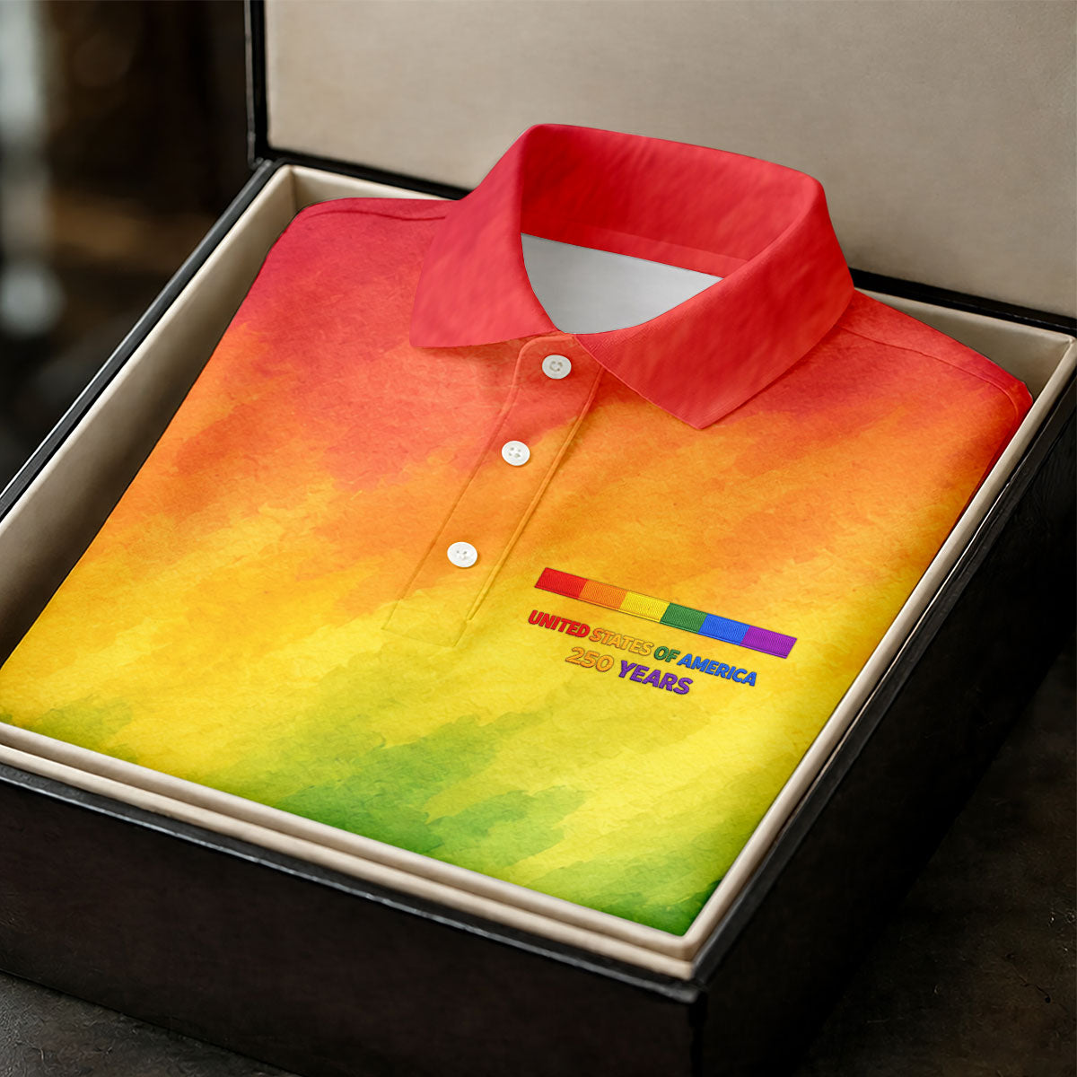 USA 250 Years LGBT Rainbow Golf Tops For Men, LGBT Pride Month Patriotic Golf Shirt