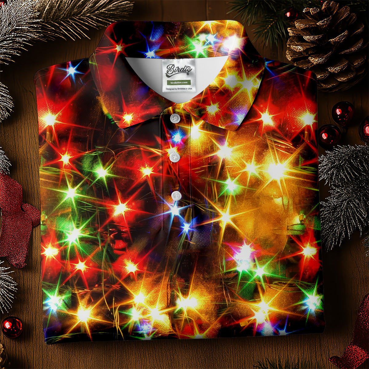 Colorful Christmas Lights Women's Golf Tops, Christmas Golf Shirt, Ladies Golf Polos, Golf Gift For Ladies