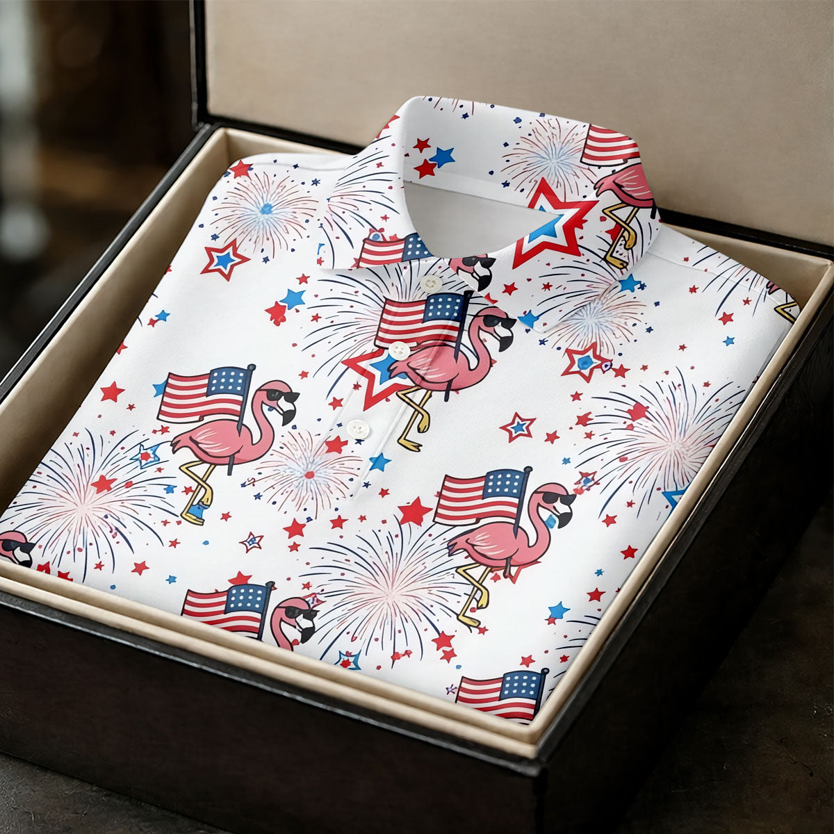 Patriotic Flamingo American Flag Polo Shirt, Womens Golf Polo, Golf Shirts For Women