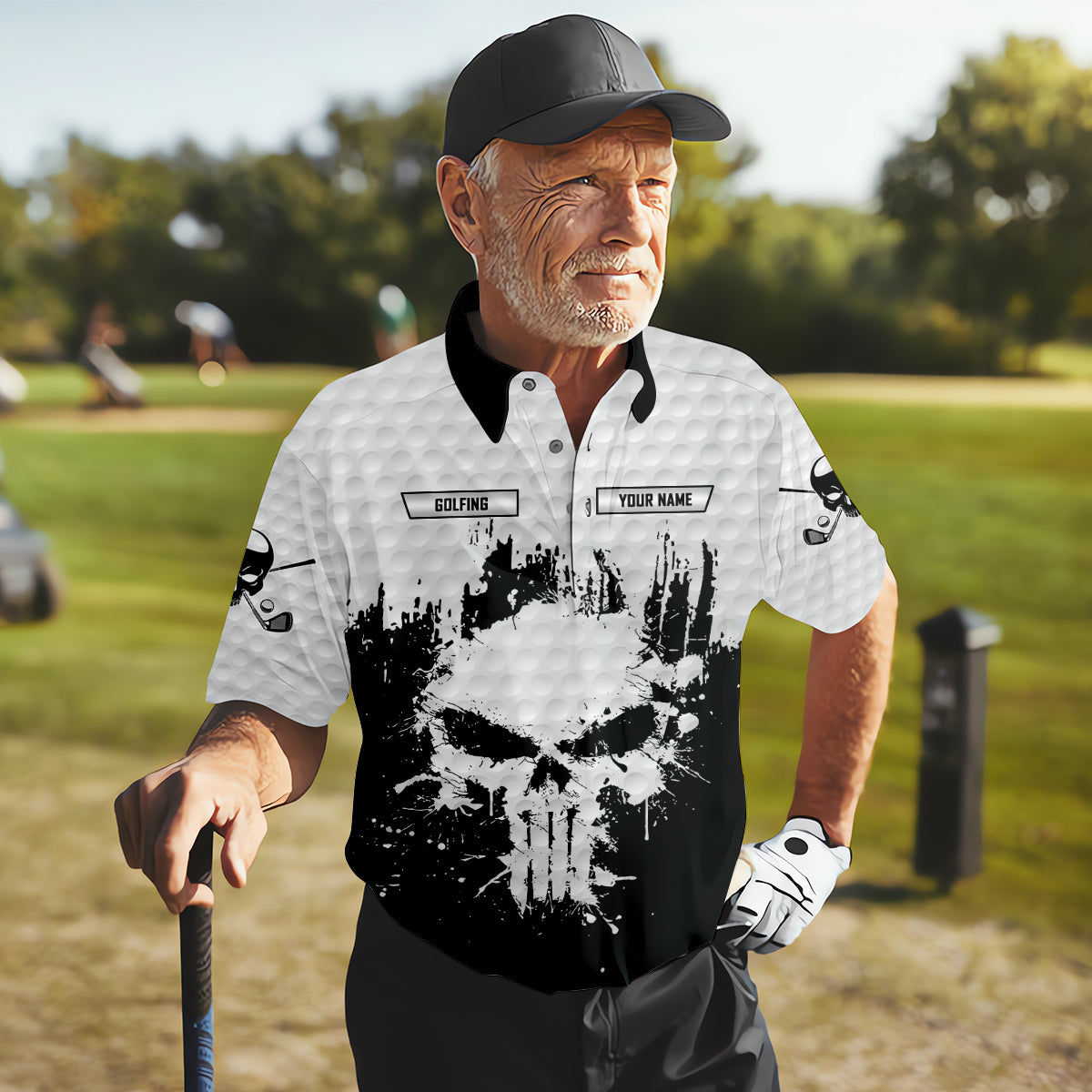 Golf Saved Me From Being A Porn Star Now I'm Just A Swinger Custom White Skull Golf Polo ShirtDad Golf Gift
