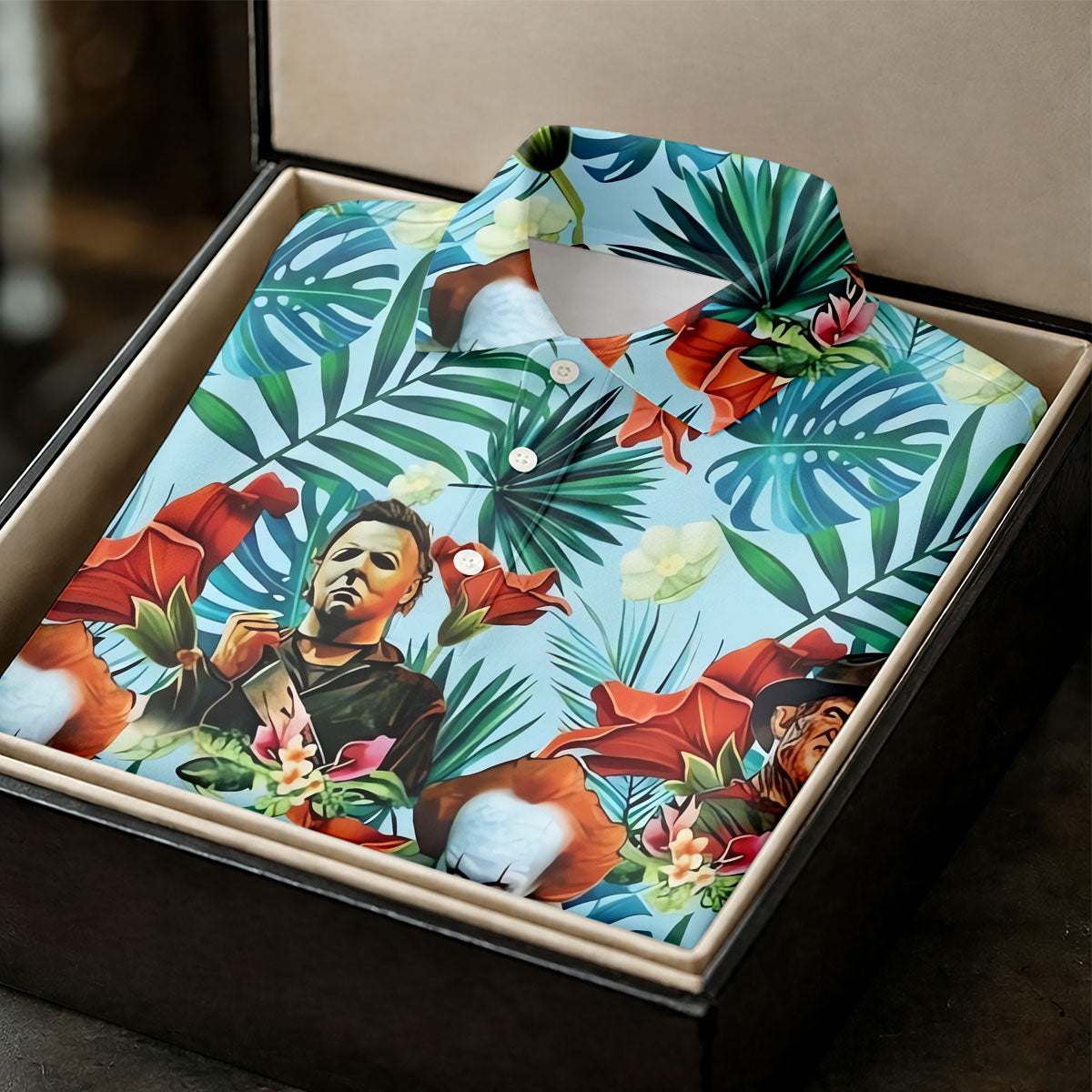 Tropical Horror Character Hawaiian Golf Shirt, Women’s Golf Polo, Halloween Golf Shirt