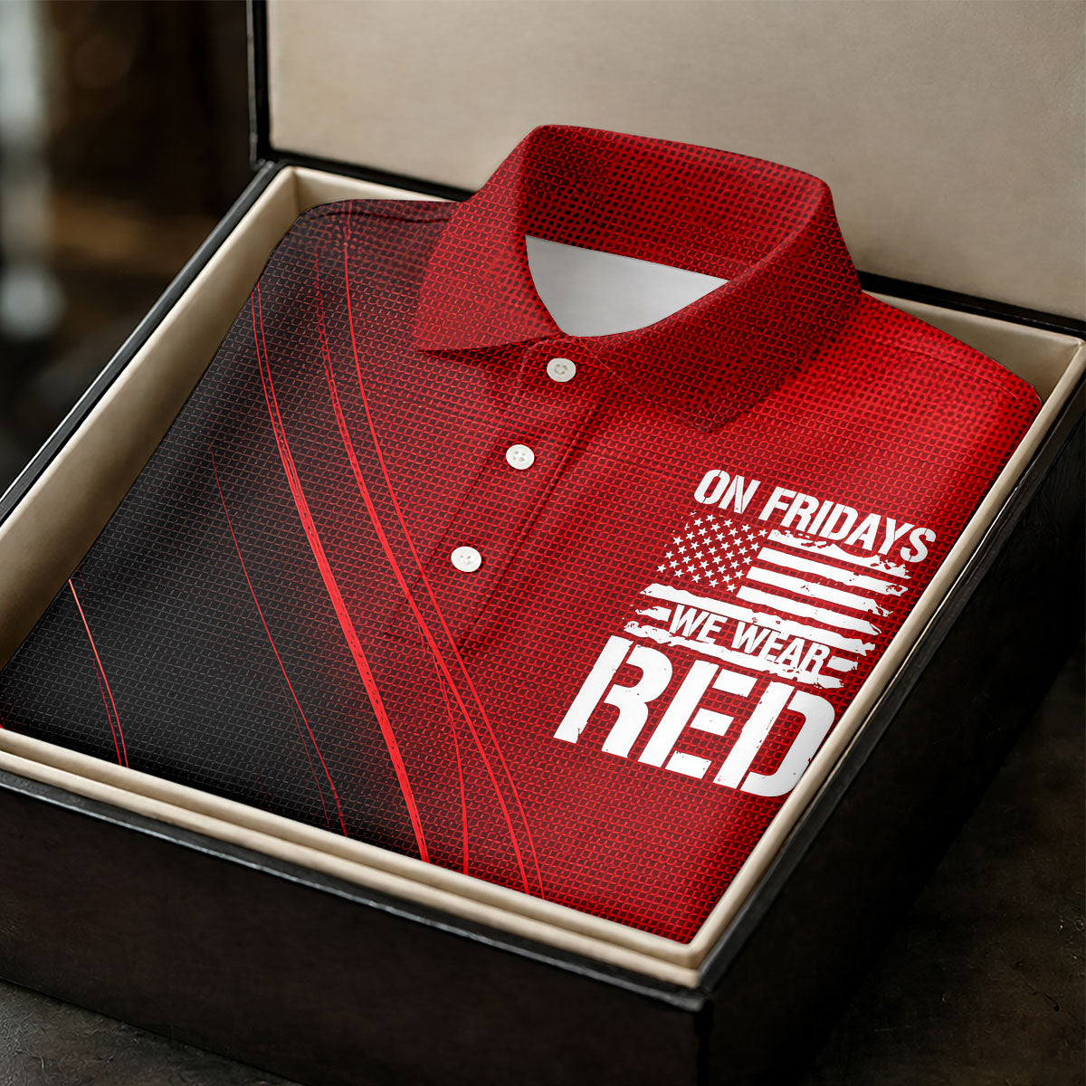 On Friday We Wear Red Faith Cross Red Black Gradient Patriotic Golf Shirt, 250 Years Polo Shirts For Men
