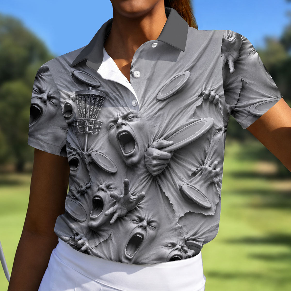 Screaming Faces Disc Golf Polo Shirt, Disc Golf Shirts For Women, Disc Golf Gifts