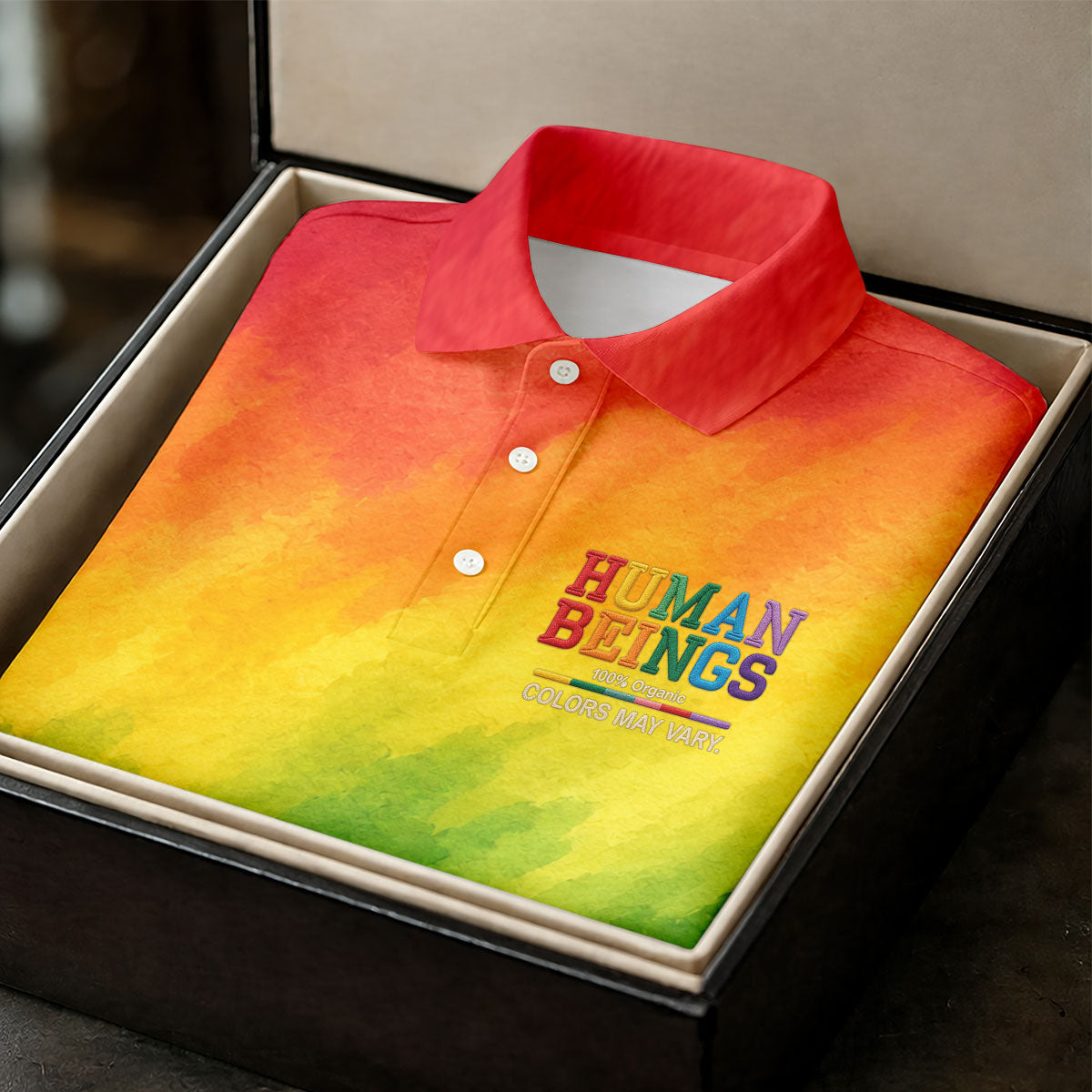 Human Beings LGBT Rainbow Golf Tops For Men, LGBT Pride Month Gradient Watercolor Polo Shirts For Men