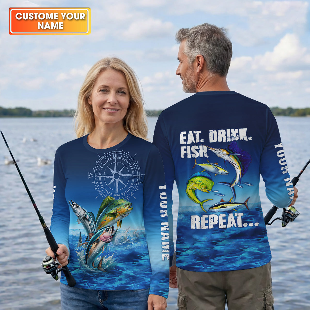 Eat Drink Fish Repeat Funny Fishing Shirt, Fishing UPF Shirts, Fishing Shirts For Men