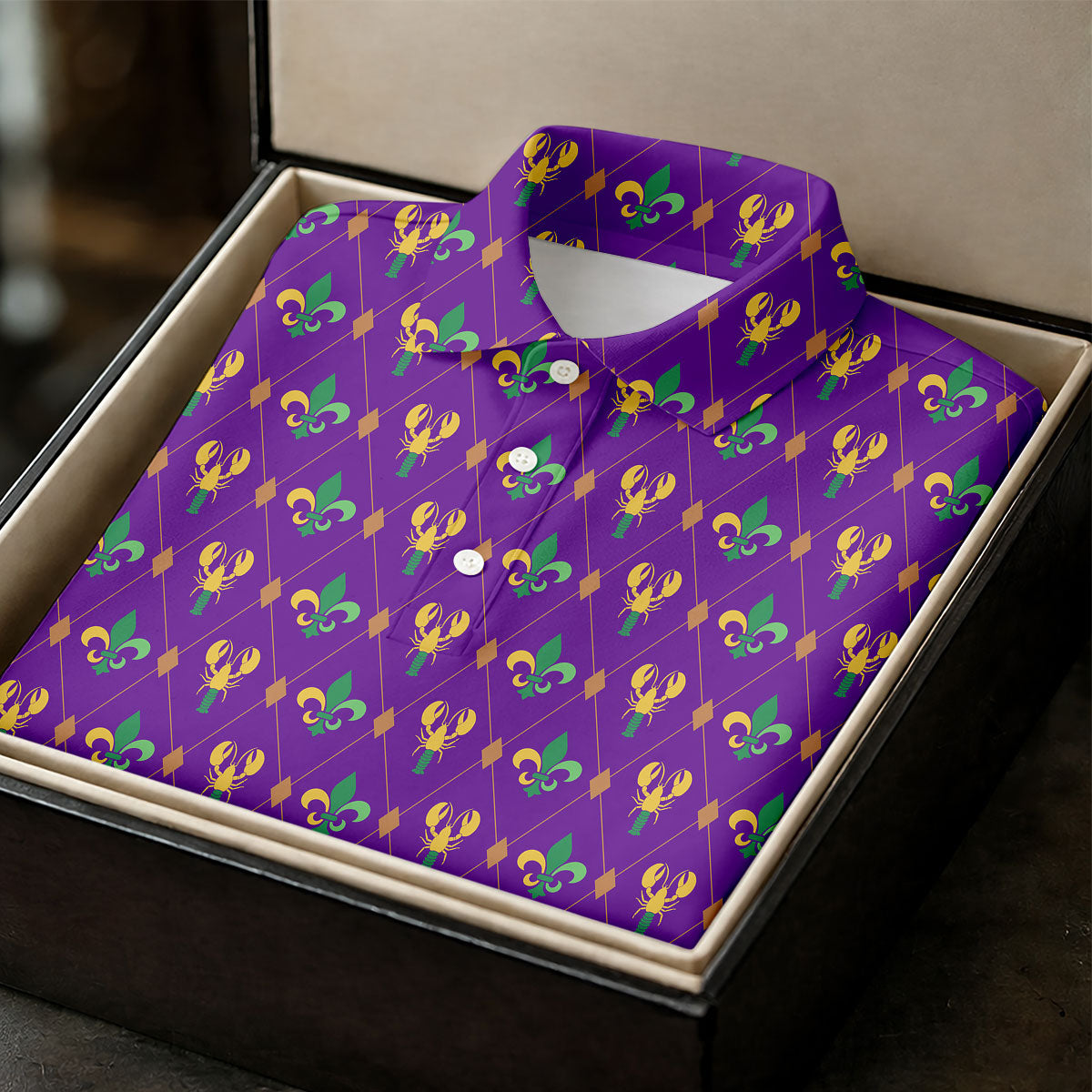 Crawfish Fleur De Lis Argyle Pattern Mardi Gras Golf Shirt, Women's Golf Tops, Ladies Golf Polos