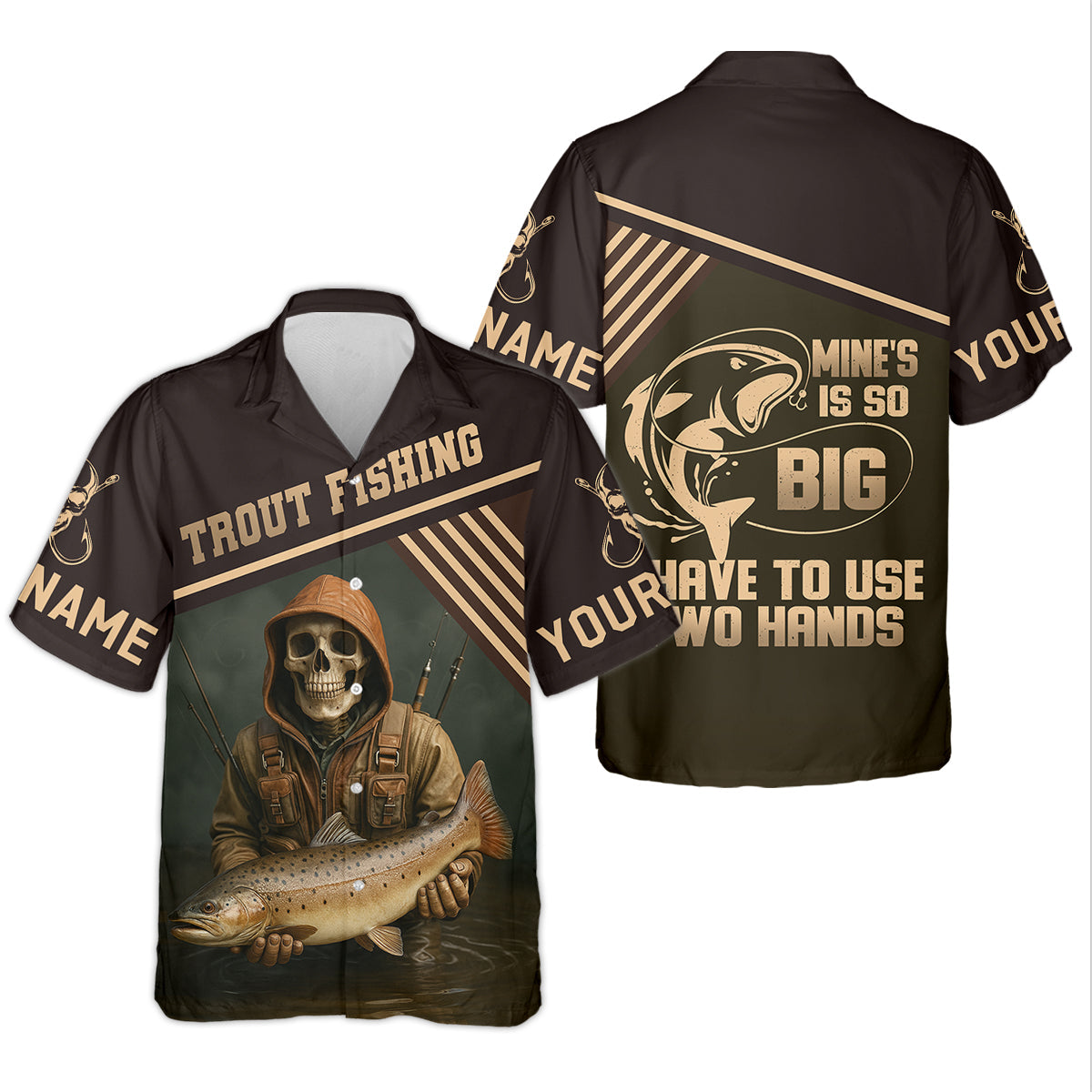 Mine's So Big I Have To Use Two Hands SPF Shirts, Trout Fishing Shirts, Fishing Shirts For Men, Funny Fisherman Gift