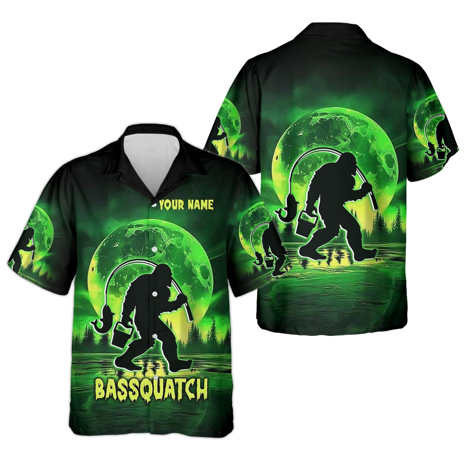 Bassquatch Green Neon Bigfoot Fishing Shirt, SPF Shirt For Men, Gift For Fisherman, Bass Fishing