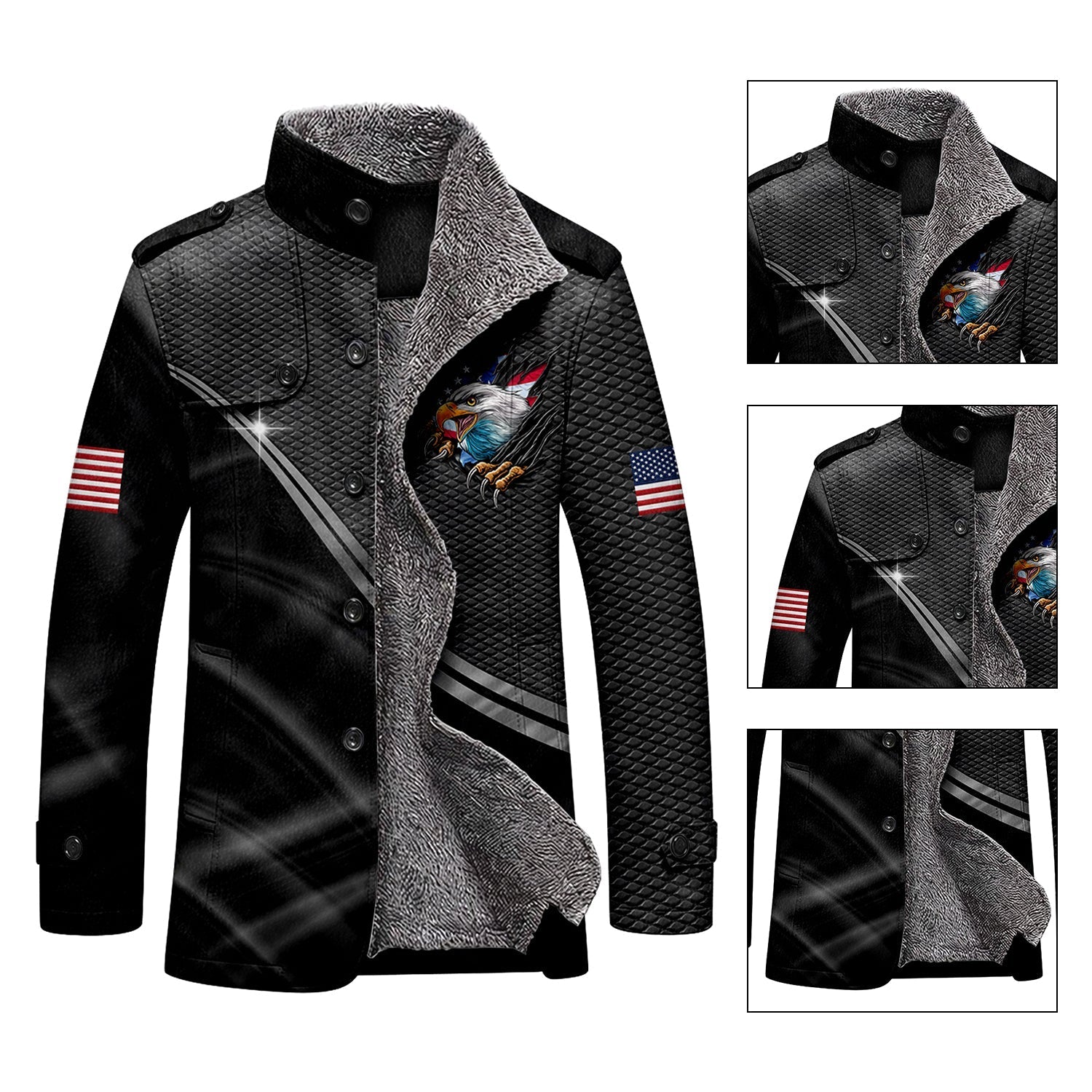 250 Years Bald Eagle And US Flag Men's Cold Premium Weather Jacket, Leather Trench Coat