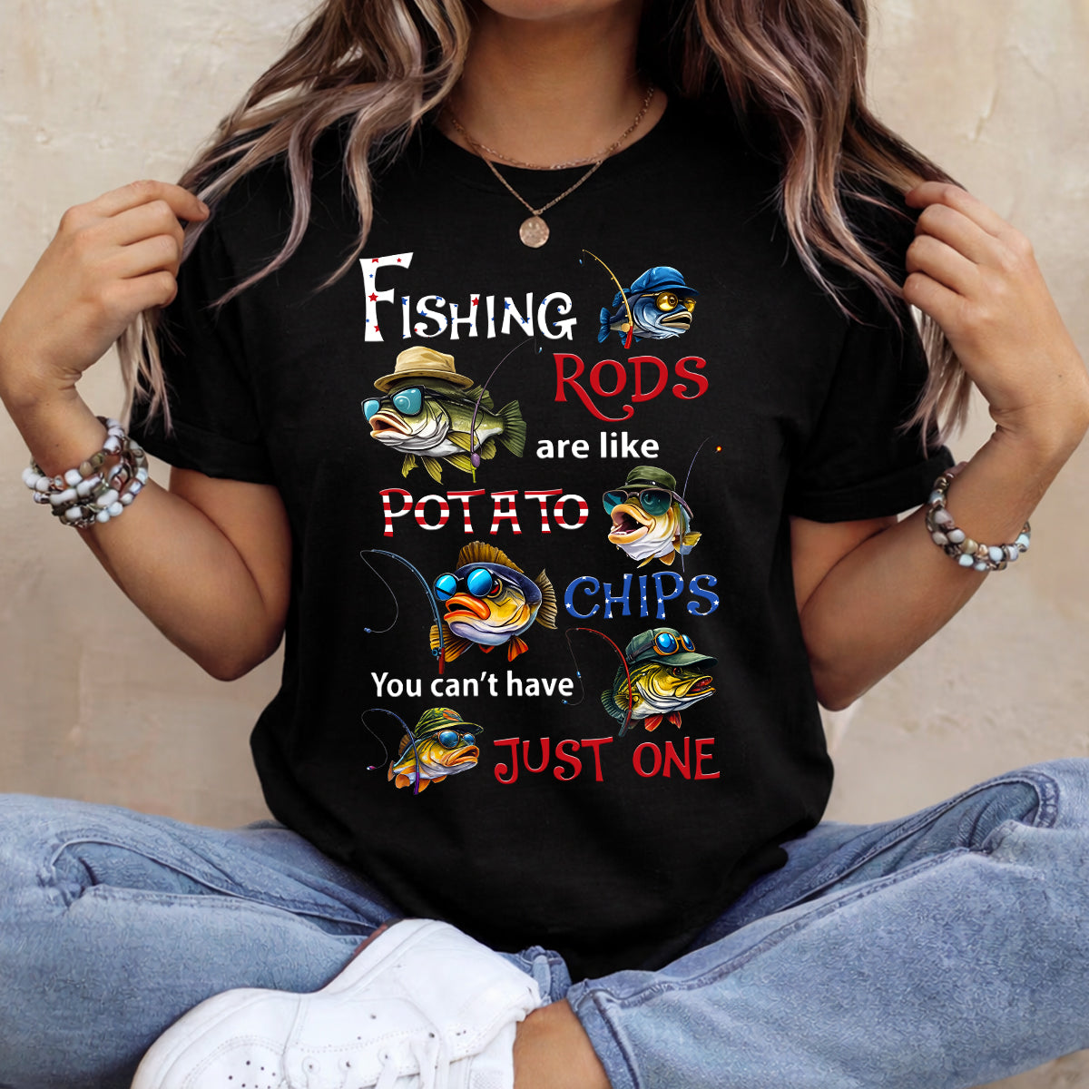 Fishing Rods Are Like Potato Chips Bass Fishing Patriotic 4th Of July Funny Fishing Shirt, 250 Years Fishing T-Shirts