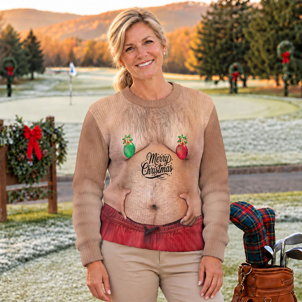 Funny Christmas Balls Belly Print Sweatshirt, Christmas Shirts For Men, Ugly Christmas Sweater